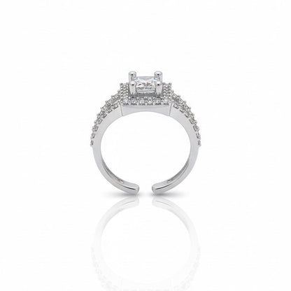 Square Halo Princess-Cut CZ Silver Ring
