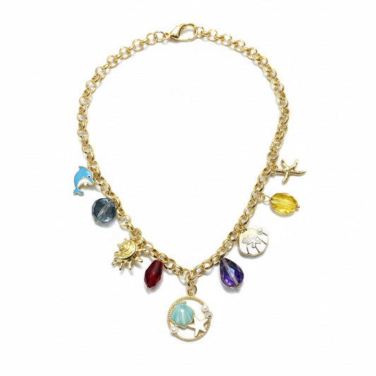 Ocean Treasures Multi-Charm Gold Necklace