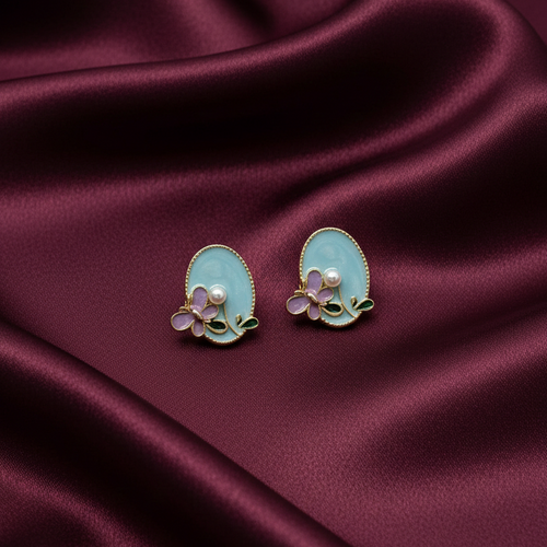 Aqua Blossom Pearl Stud Earrings