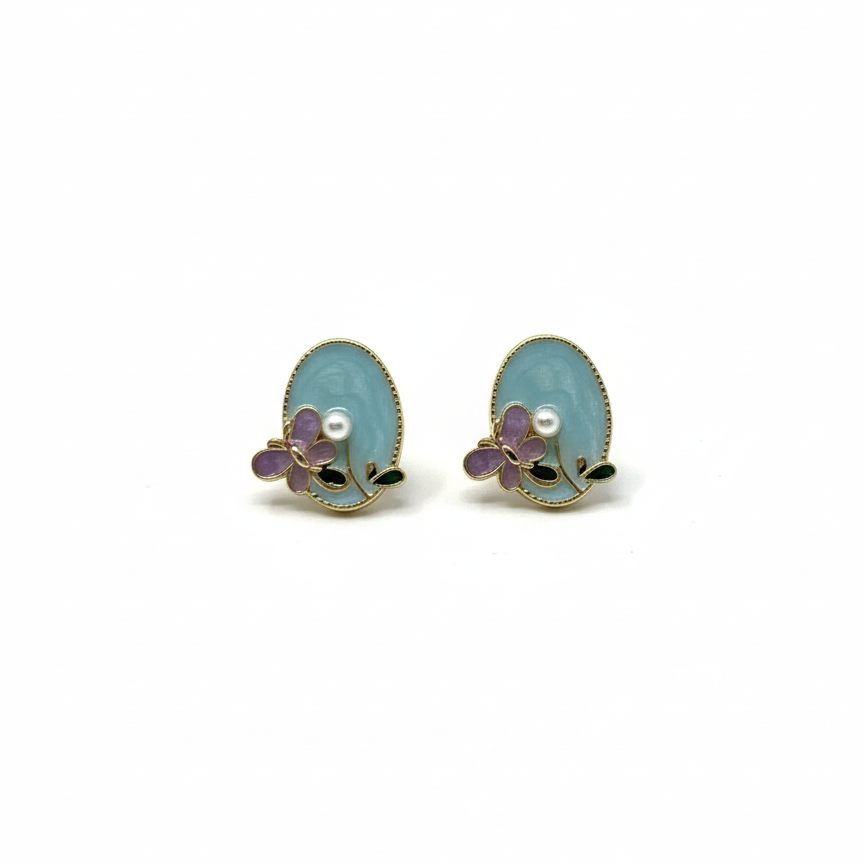 Aqua Blossom Pearl Stud Earrings