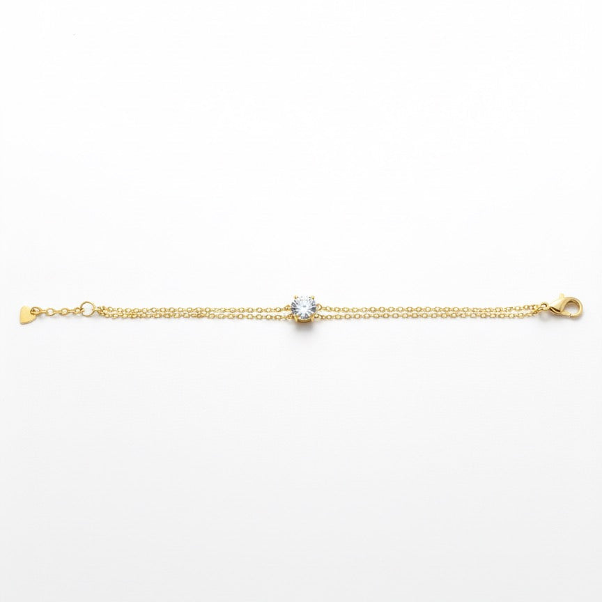Elegant Solitaire CZ Gold Chain Bracelet