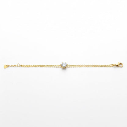 Elegant Solitaire CZ Gold Chain Bracelet