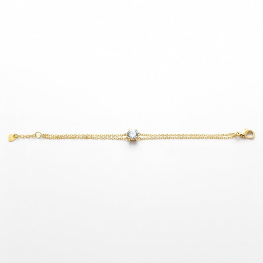 Elegant Solitaire CZ Gold Chain Bracelet