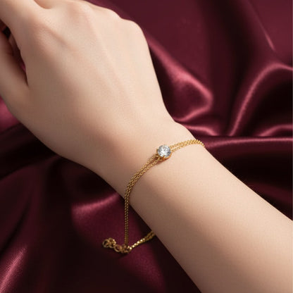 Elegant Solitaire CZ Gold Chain Bracelet