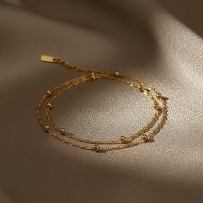 Golden Beaded Layered Chain Bracelet