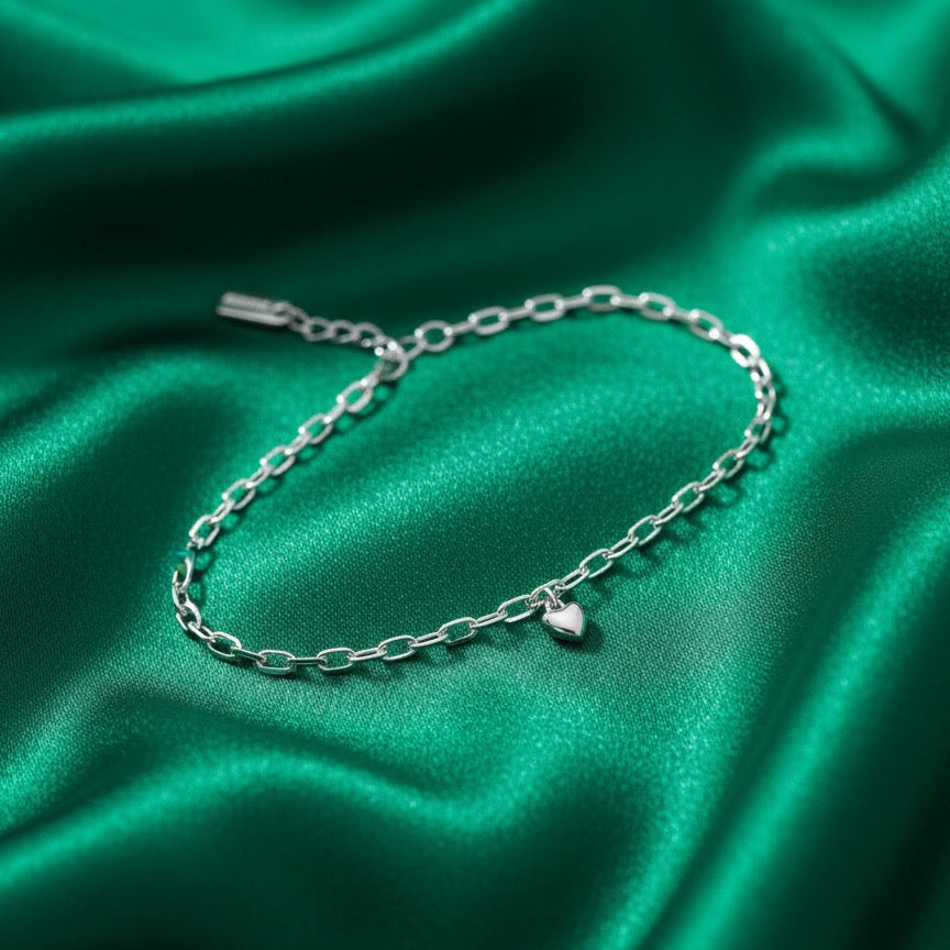 Silver Link Chain Bracelet with Heart Charm