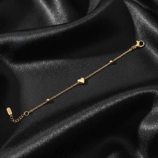 Golden Heart Charm Beaded Bracelet