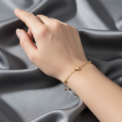 Golden Heart Charm Beaded Bracelet