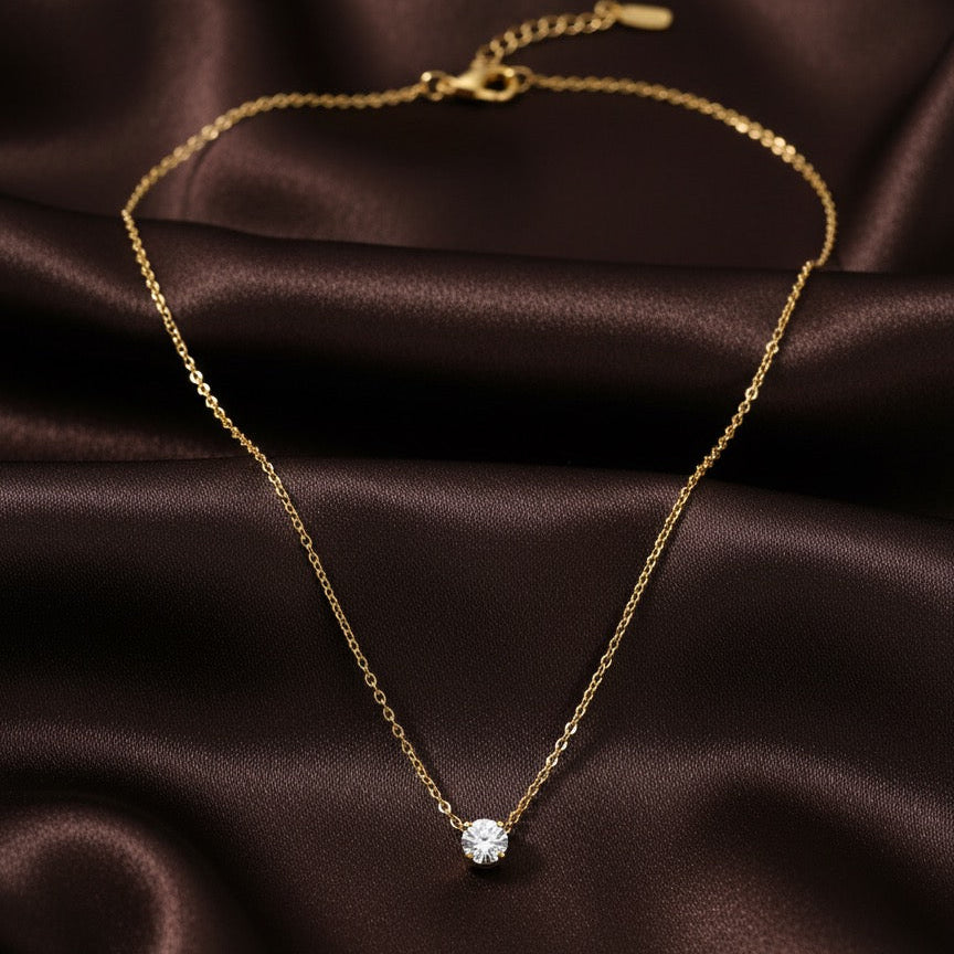 Classic Solitaire Gold Necklace