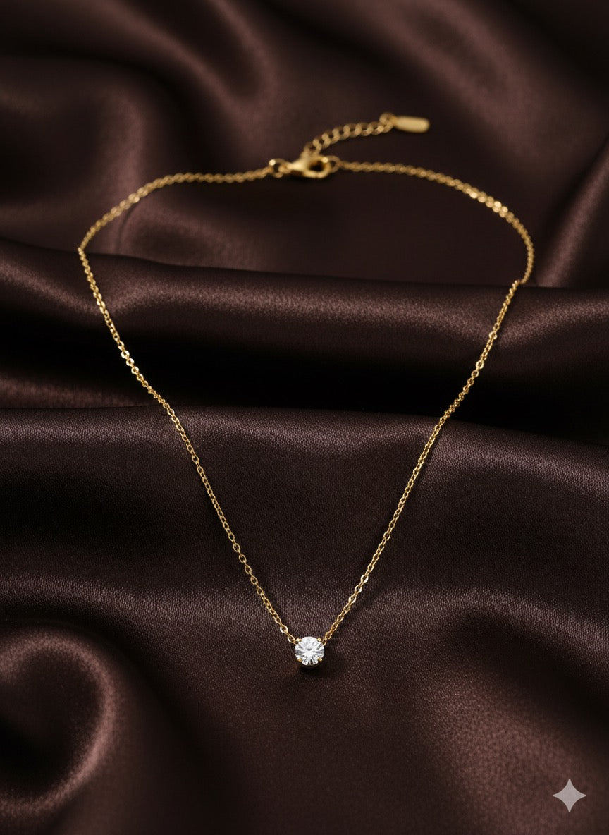 Classic Solitaire Gold Necklace