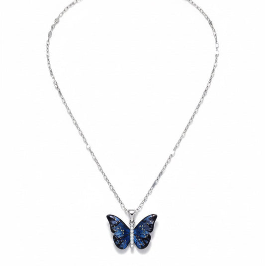 Blue Butterfly Charm Silver Necklace