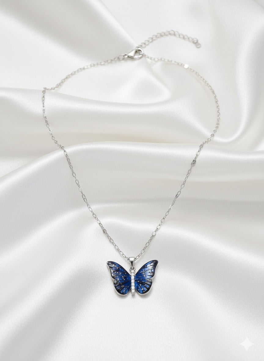 Blue Butterfly Charm Necklace