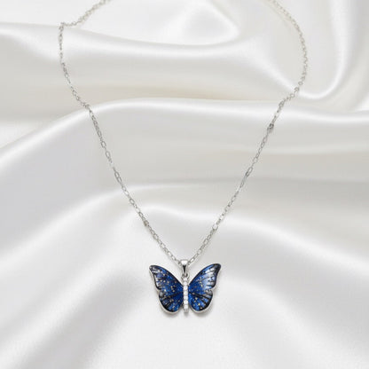 Blue Butterfly Charm Silver Necklace