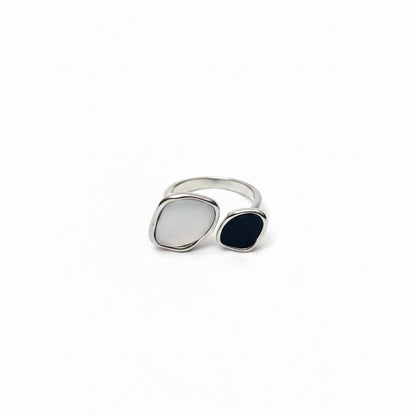 Dual Stone Black & White Adjustable Silver Ring