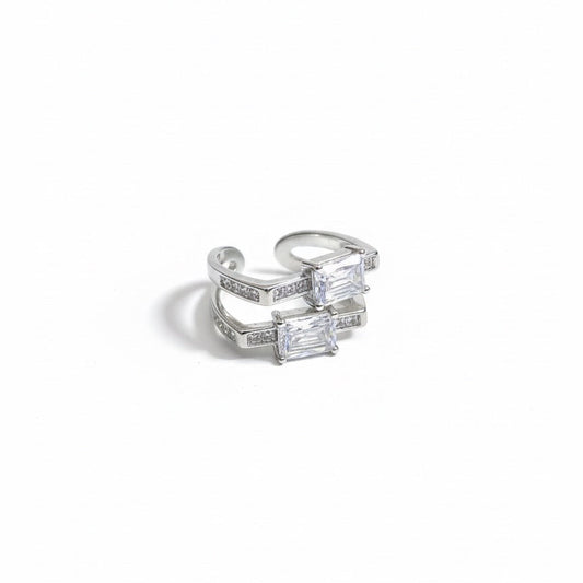 Dual Radiance Adjustable Silver CZ Ring