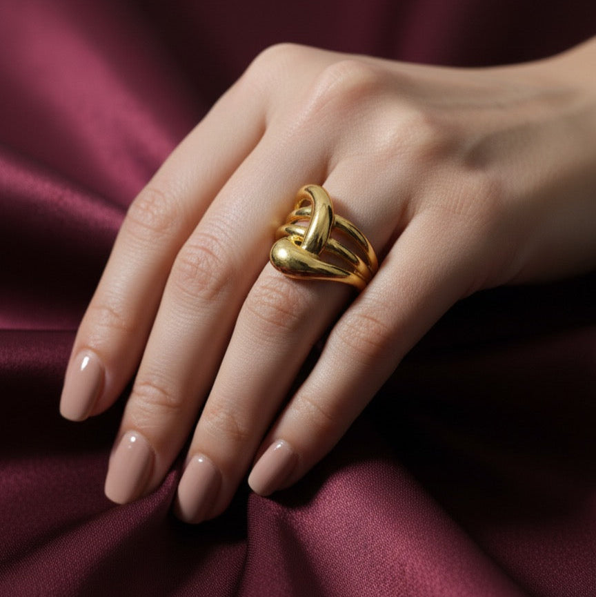 Golden Wave Sculpted Statement Ring