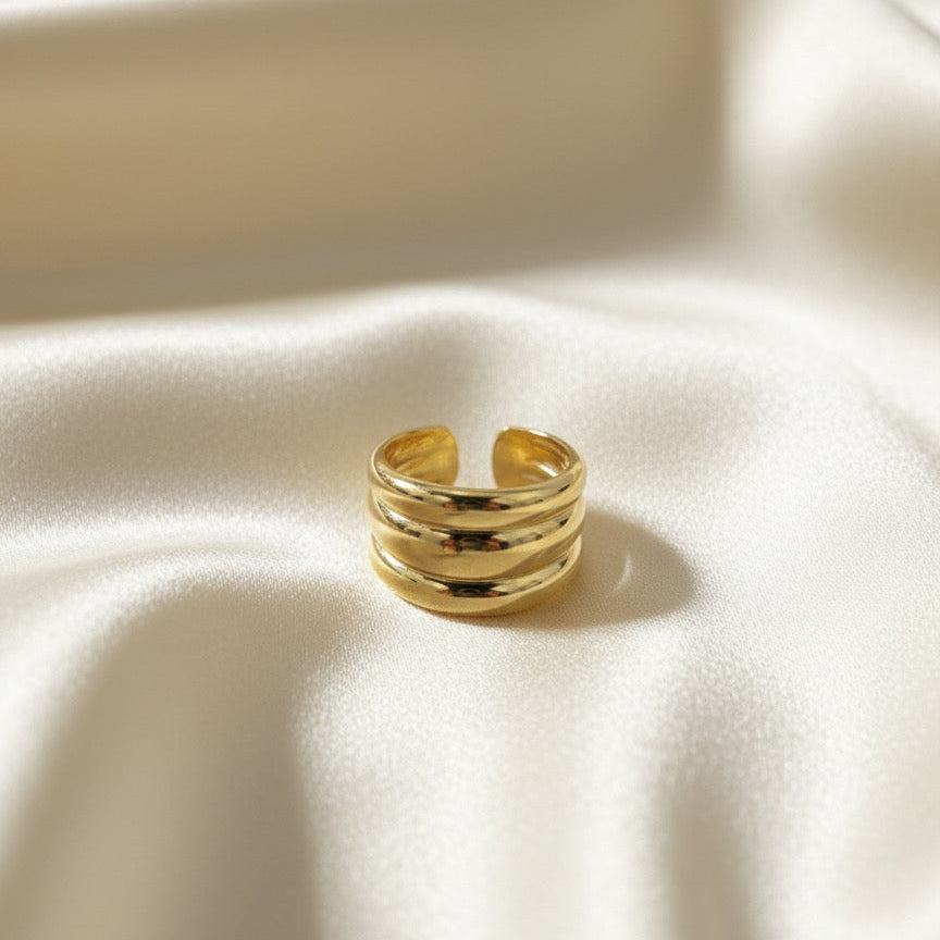 Triple Curve Gold Statement Ring