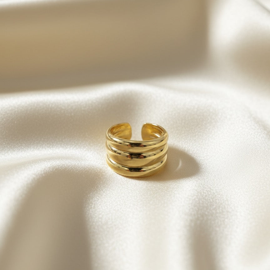Triple Band Bold Gold Adjustable Ring