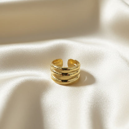 Triple Band Bold Gold Adjustable Ring