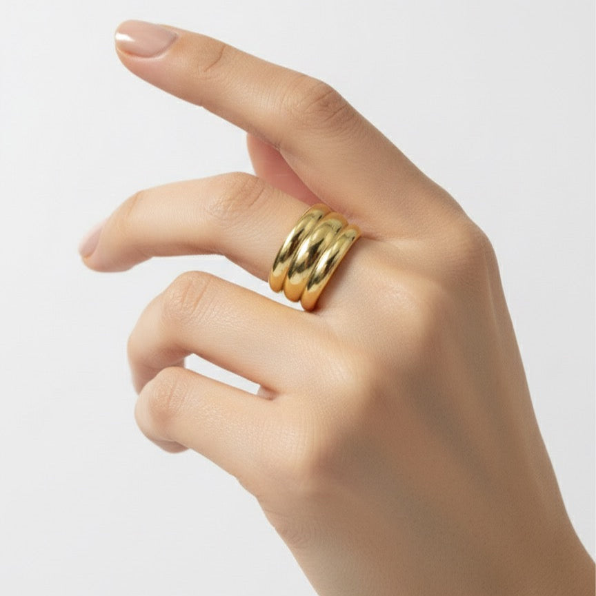 Triple Band Bold Gold Adjustable Ring