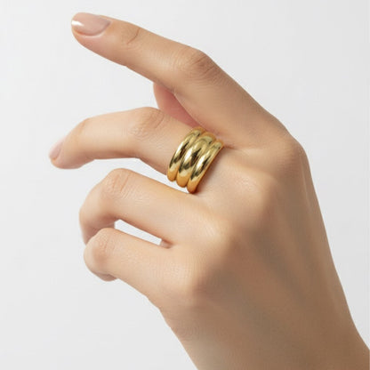 Triple Band Bold Gold Adjustable Ring