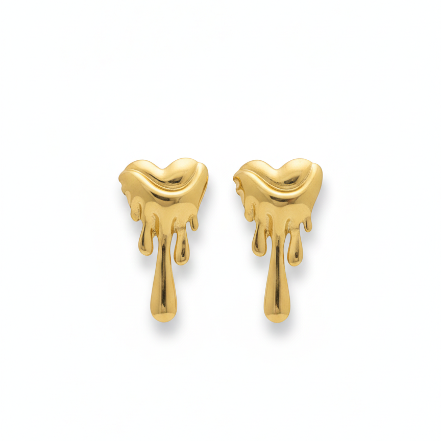 Golden Drip Heart Statement Earrings