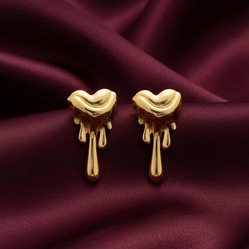 Golden Drip Heart Statement Earrings