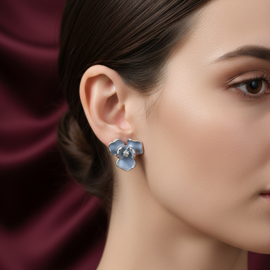 Azure Bloom Crystal Stud Earrings
