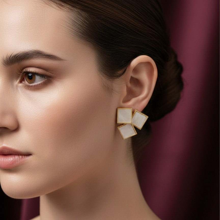 Ivory Prism Square Stud Earrings