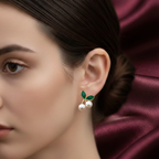 Mini Cherry Pearl Leaf Stud Earrings