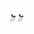 Mini Cherry Pearl Leaf Stud Earrings