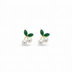 Mini Cherry Pearl Leaf Stud Earrings