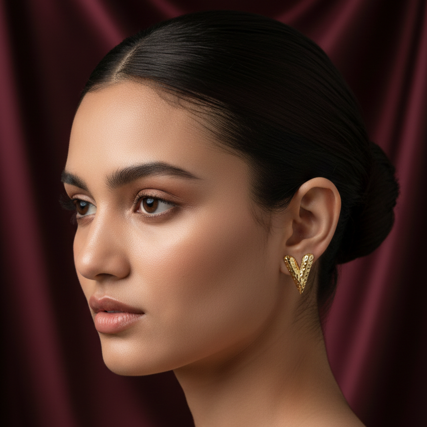 Golden Ember Textured V-Stud Earrings