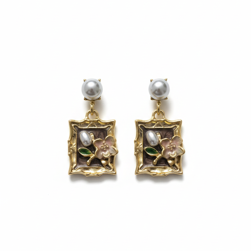 Vintage Blossom Pearl Drop Earrings