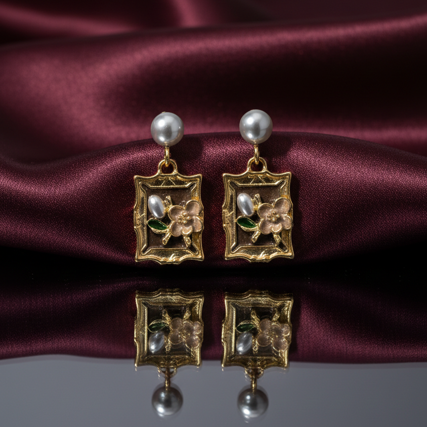 Vintage Blossom Pearl Drop Earrings