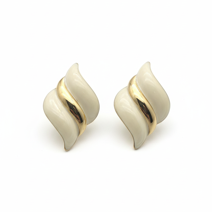Ivory Wave Gold Accent Stud Earrings