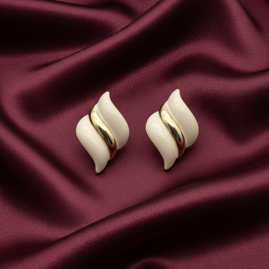 Ivory Wave Gold Accent Stud Earrings