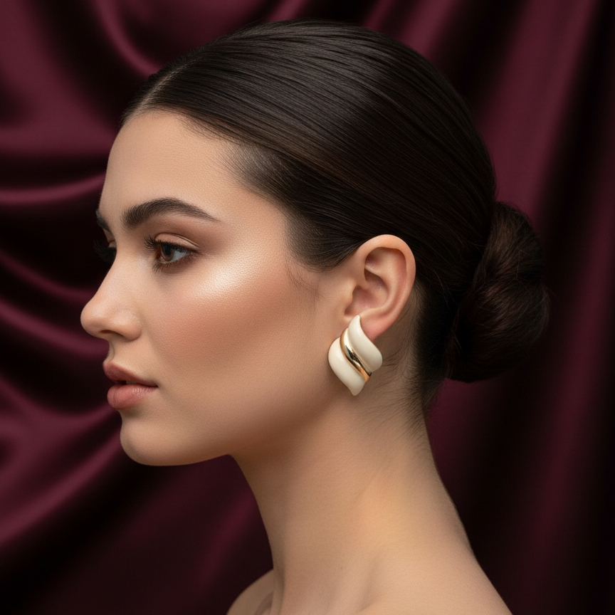 Ivory Wave Gold Accent Stud Earrings