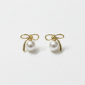 Golden Bow Pearl Drop Earrings