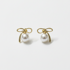 Golden Bow Pearl Drop Earrings