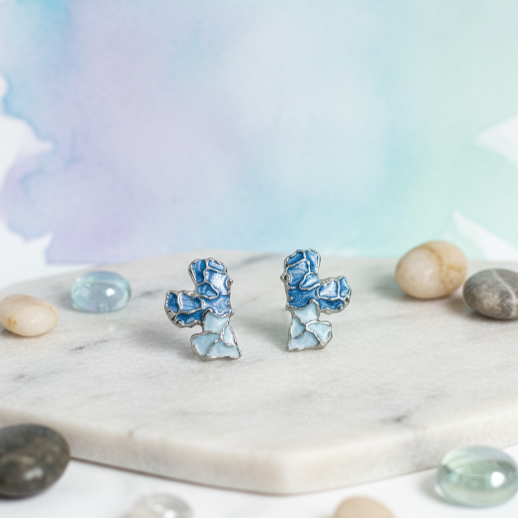 Blue Heart Stud Earrings