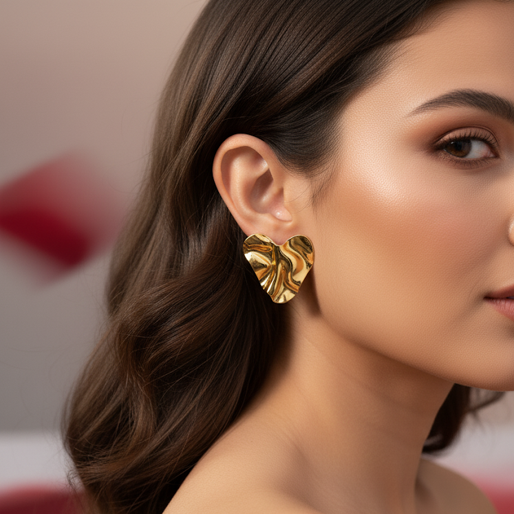 Golden Muse Heart Stud Earrings