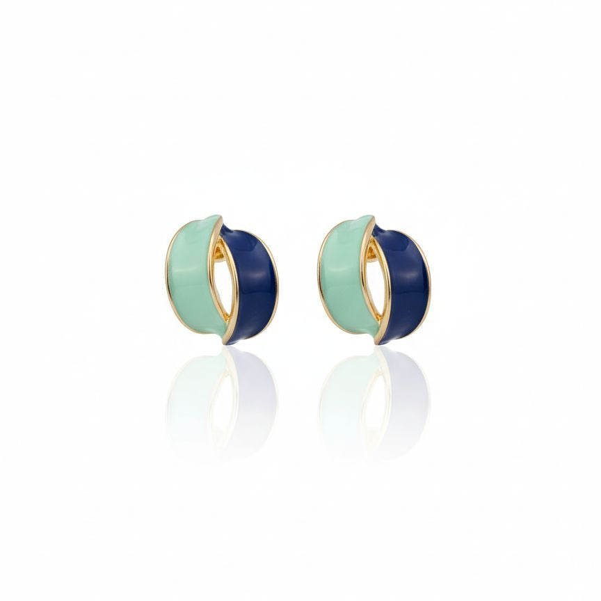 Dual-Tone Enamel Hoop Stud Earrings