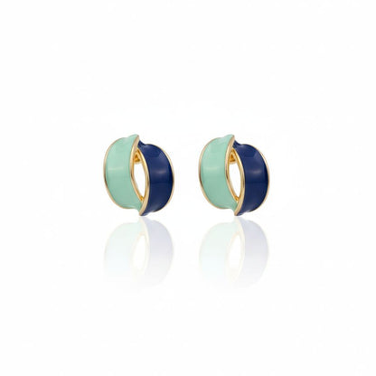 Dual-Tone Enamel Hoop Stud Earrings