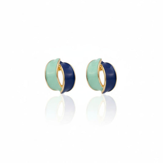 Dual-Tone Enamel Hoop Stud Earrings