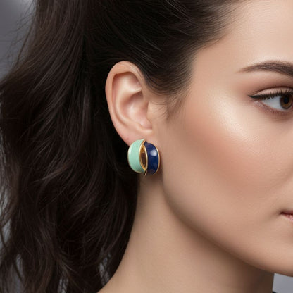 Dual-Tone Enamel Hoop Stud Earrings