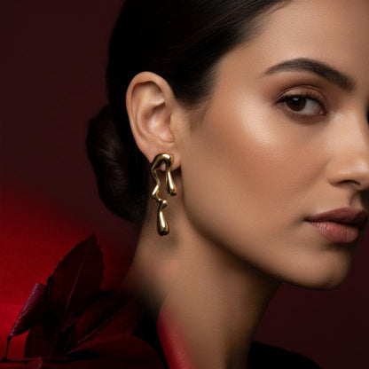 Molten Flow Gold Stud Earrings