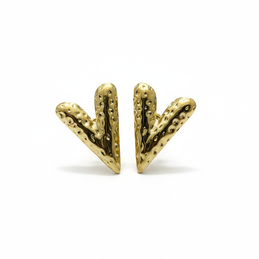 Golden Ember Textured V-Stud Earrings