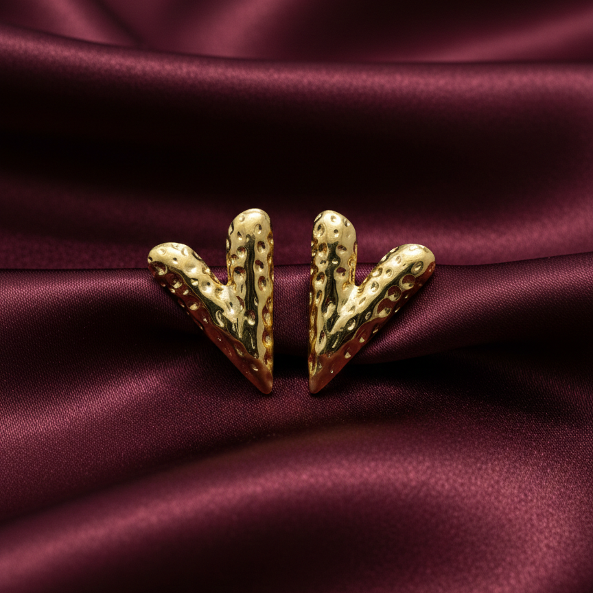 Golden Ember Textured V-Stud Earrings