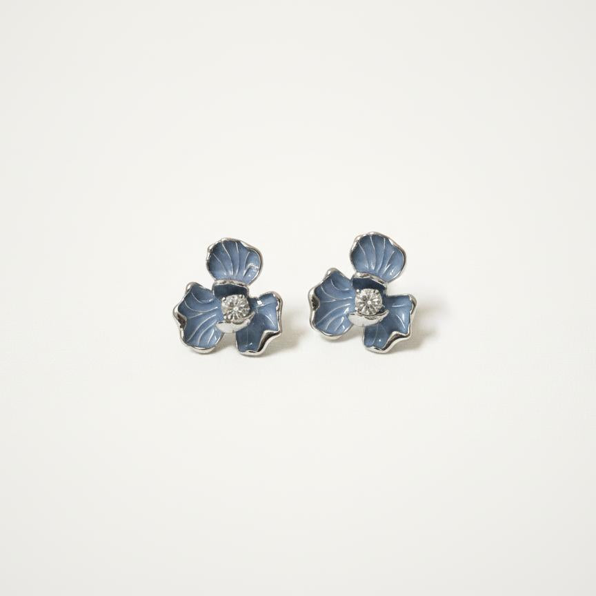 Blue Enamel Blossom Stud Earrings